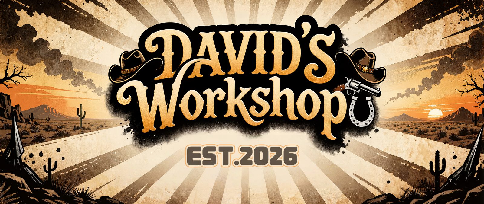 Custom printed shed sign reading David's Workshop, established 2026